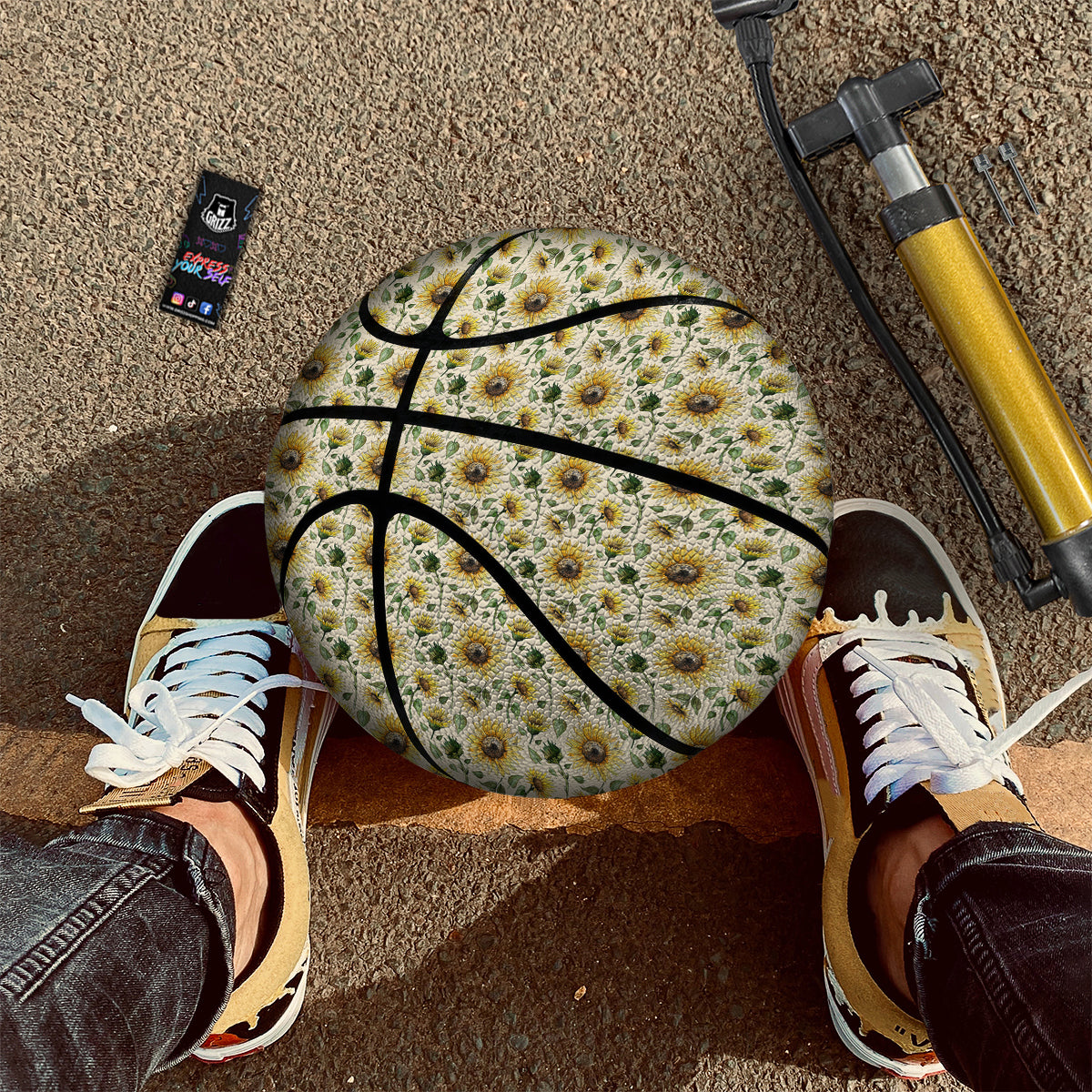 Watercolor Sunflower Beige Print Pattern Basketball-grizzshop