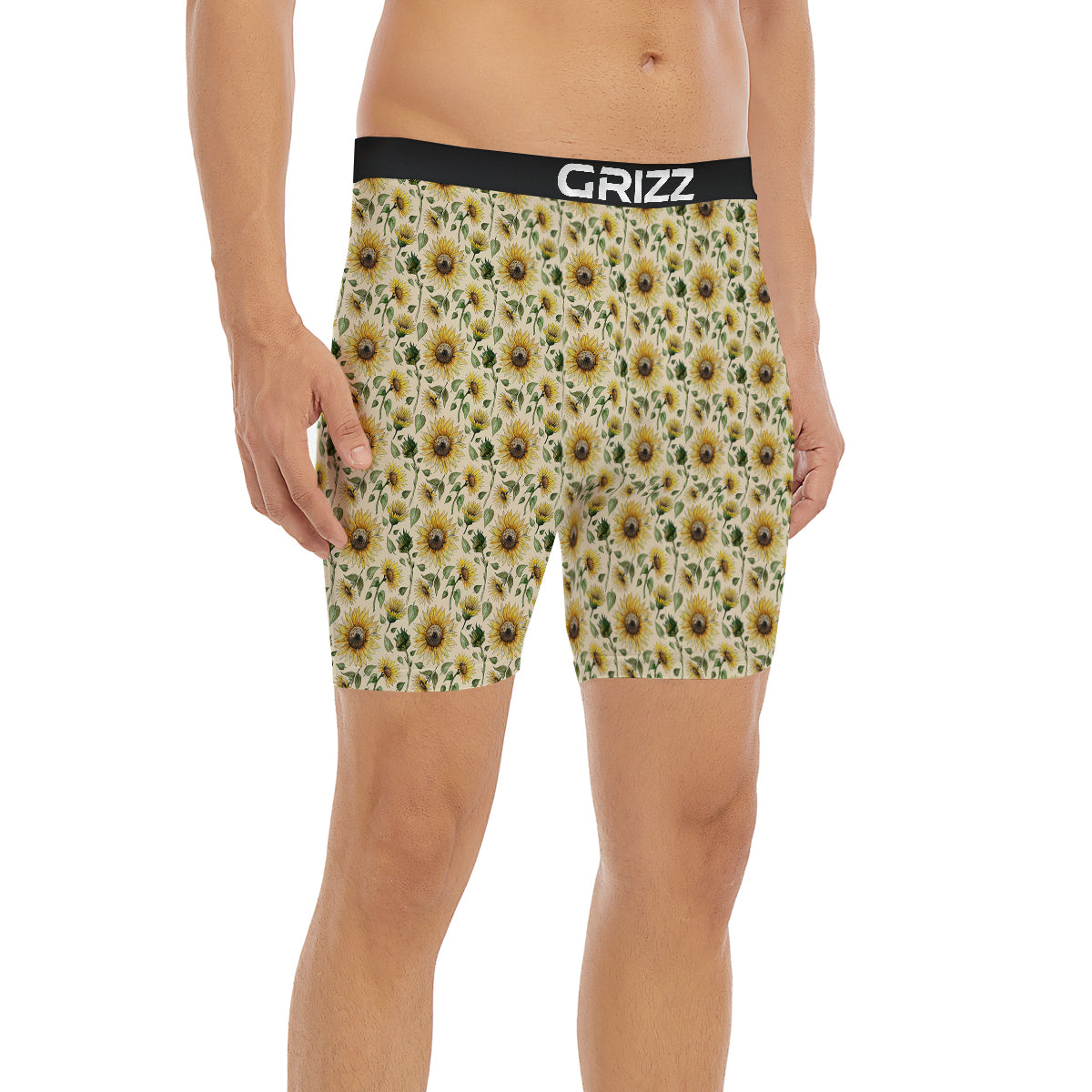 Watercolor Sunflower Beige Print Pattern Boxer Briefs-grizzshop