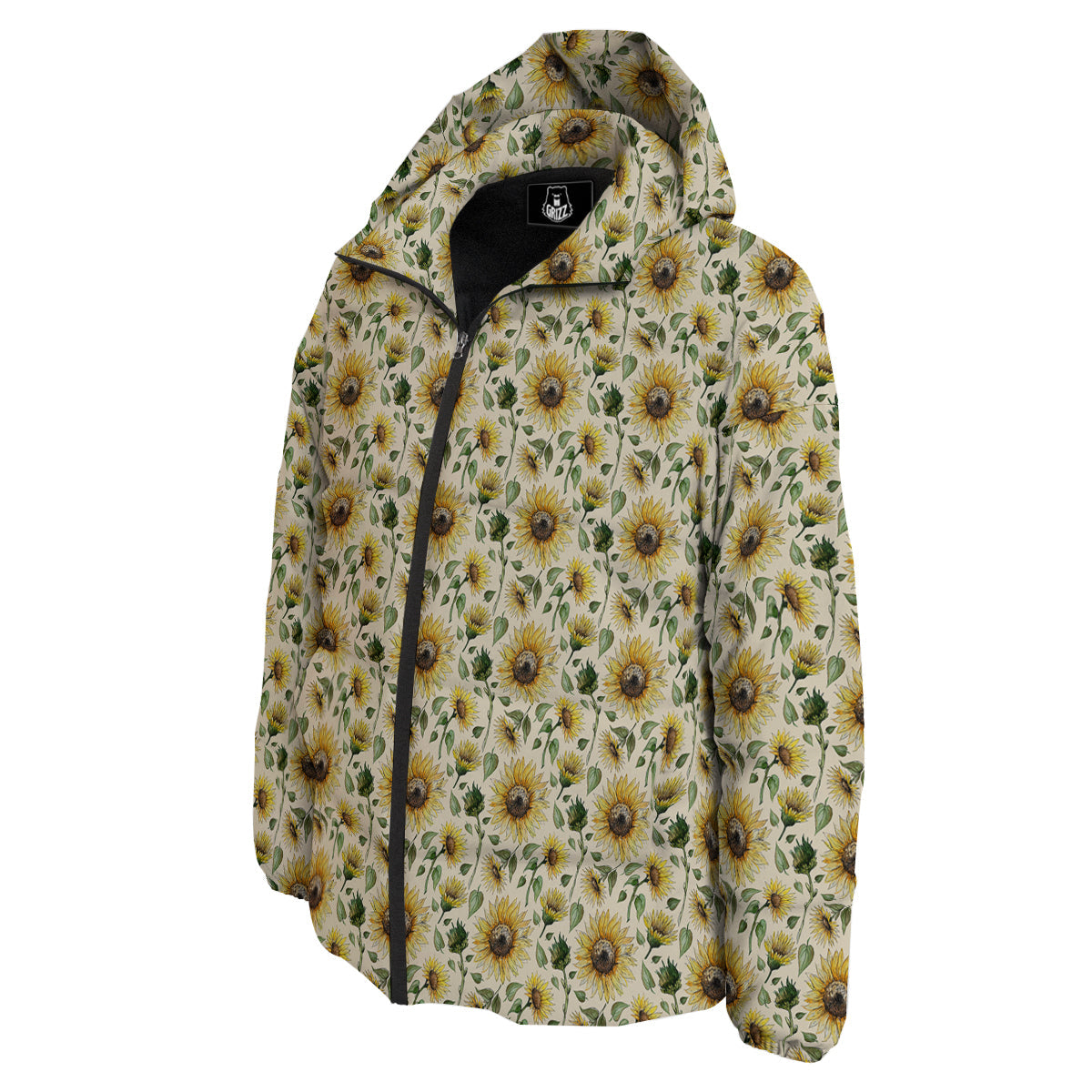 Watercolor Sunflower Beige Print Pattern Down Jacket-grizzshop