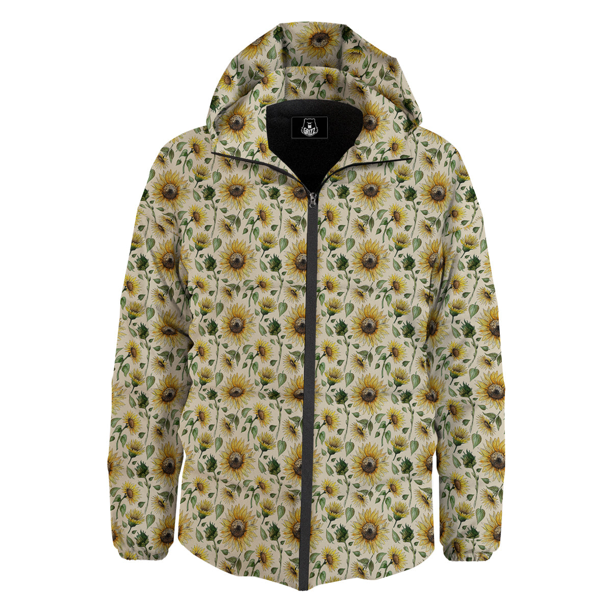 Watercolor Sunflower Beige Print Pattern Down Jacket-grizzshop