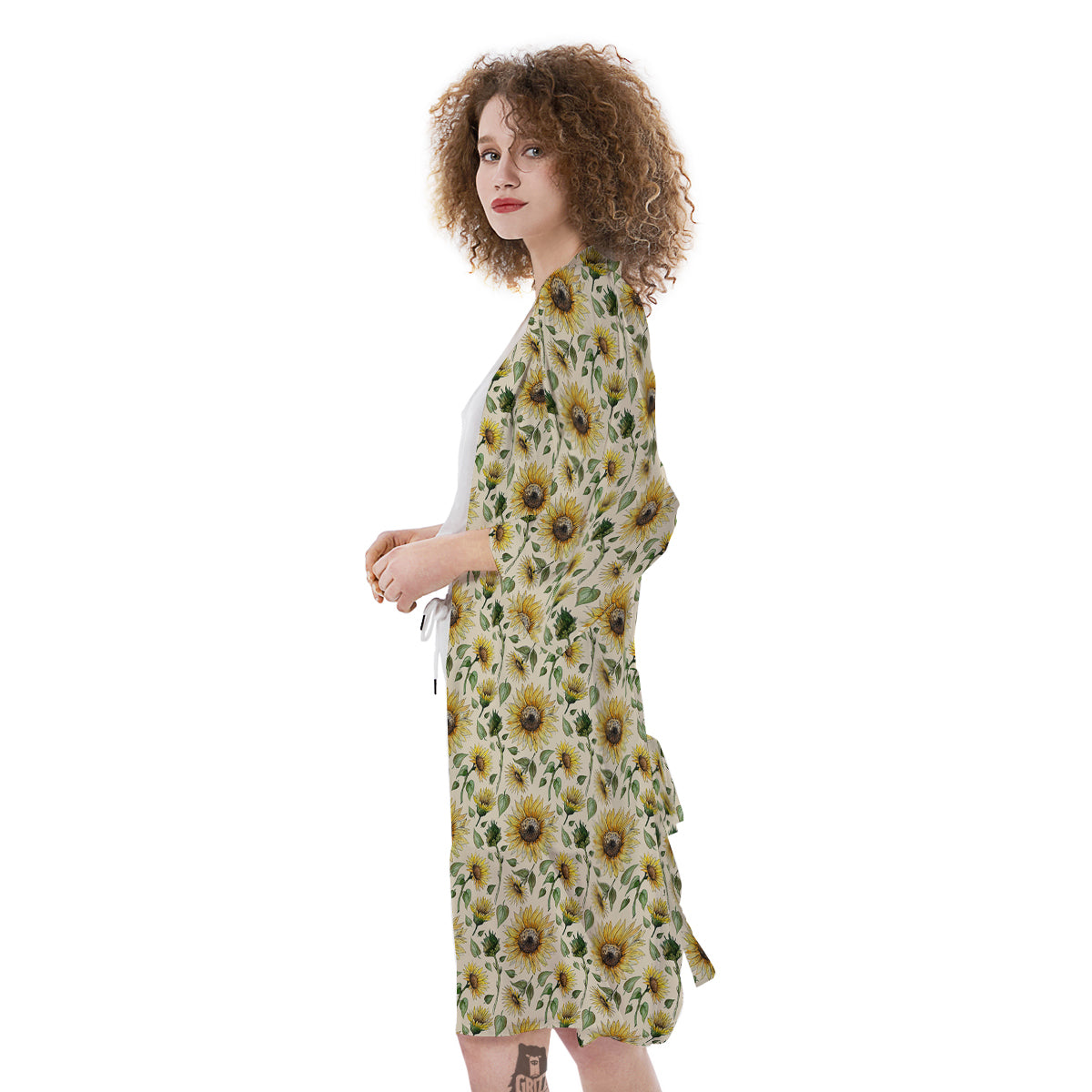 Watercolor Sunflower Beige Print Pattern Kimono-grizzshop