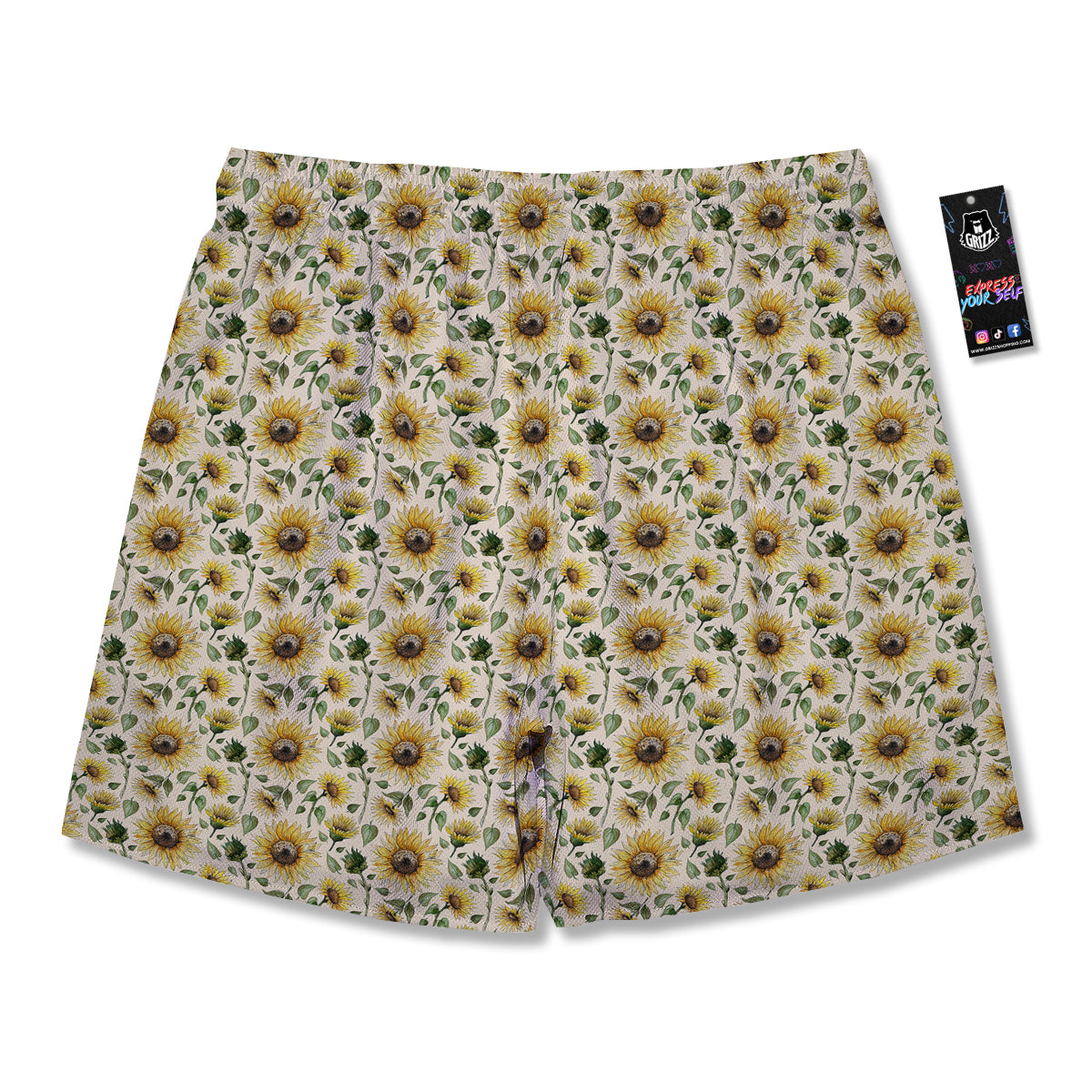 Watercolor Sunflower Beige Print Pattern Men's Running Shorts-grizzshop