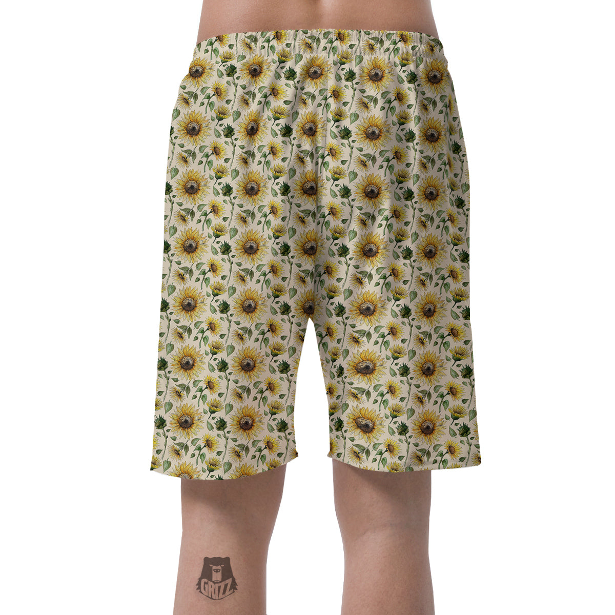 Watercolor Sunflower Beige Print Pattern Men's Shorts-grizzshop