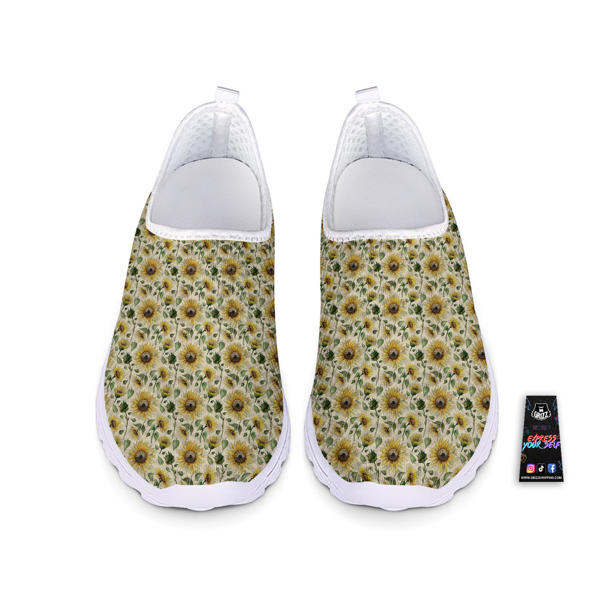 Watercolor Sunflower Beige Print Pattern Nurse Shoes-grizzshop