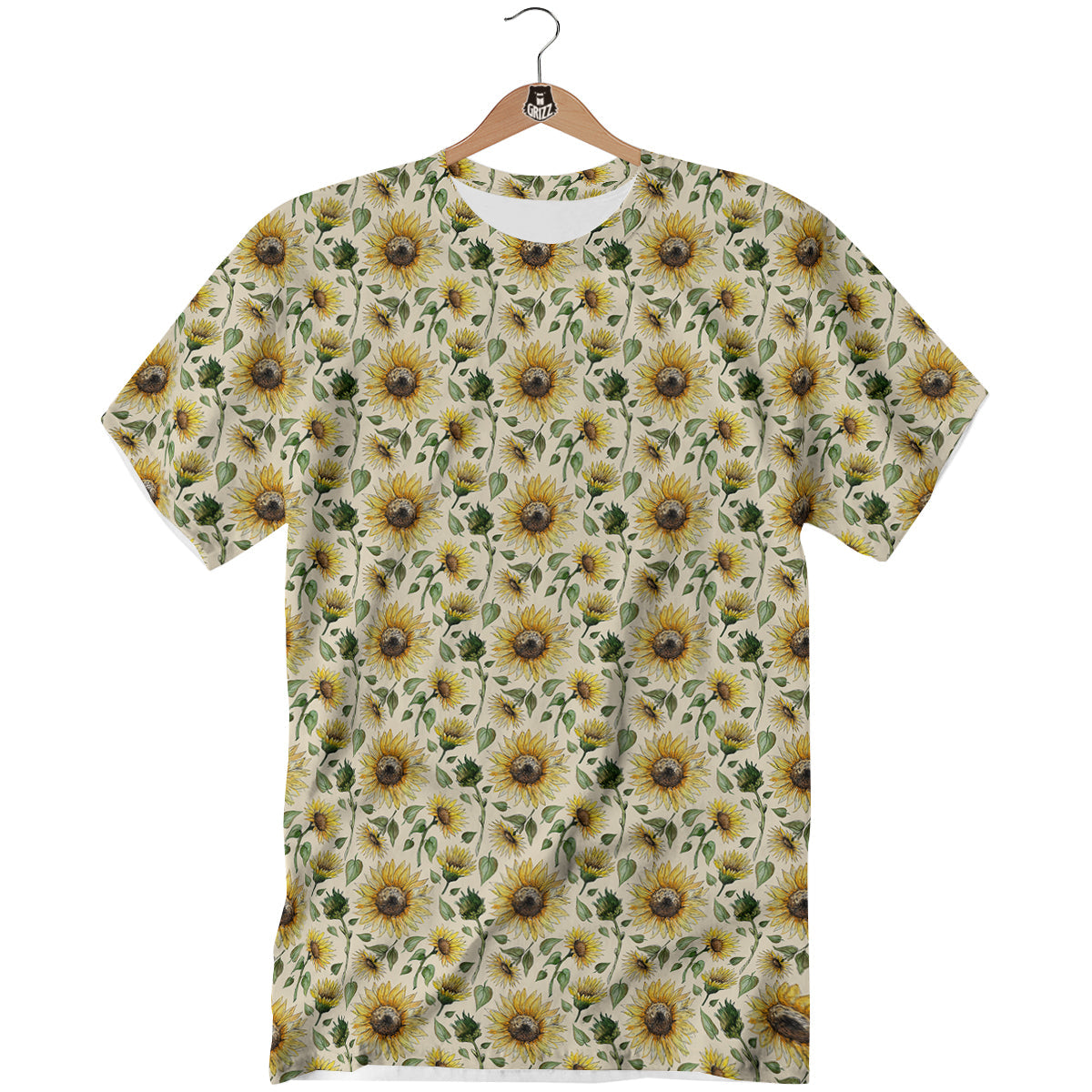 Watercolor Sunflower Beige Print Pattern T-Shirt-grizzshop
