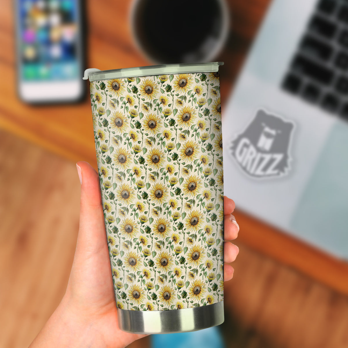 Watercolor Sunflower Beige Print Pattern Tumbler-grizzshop