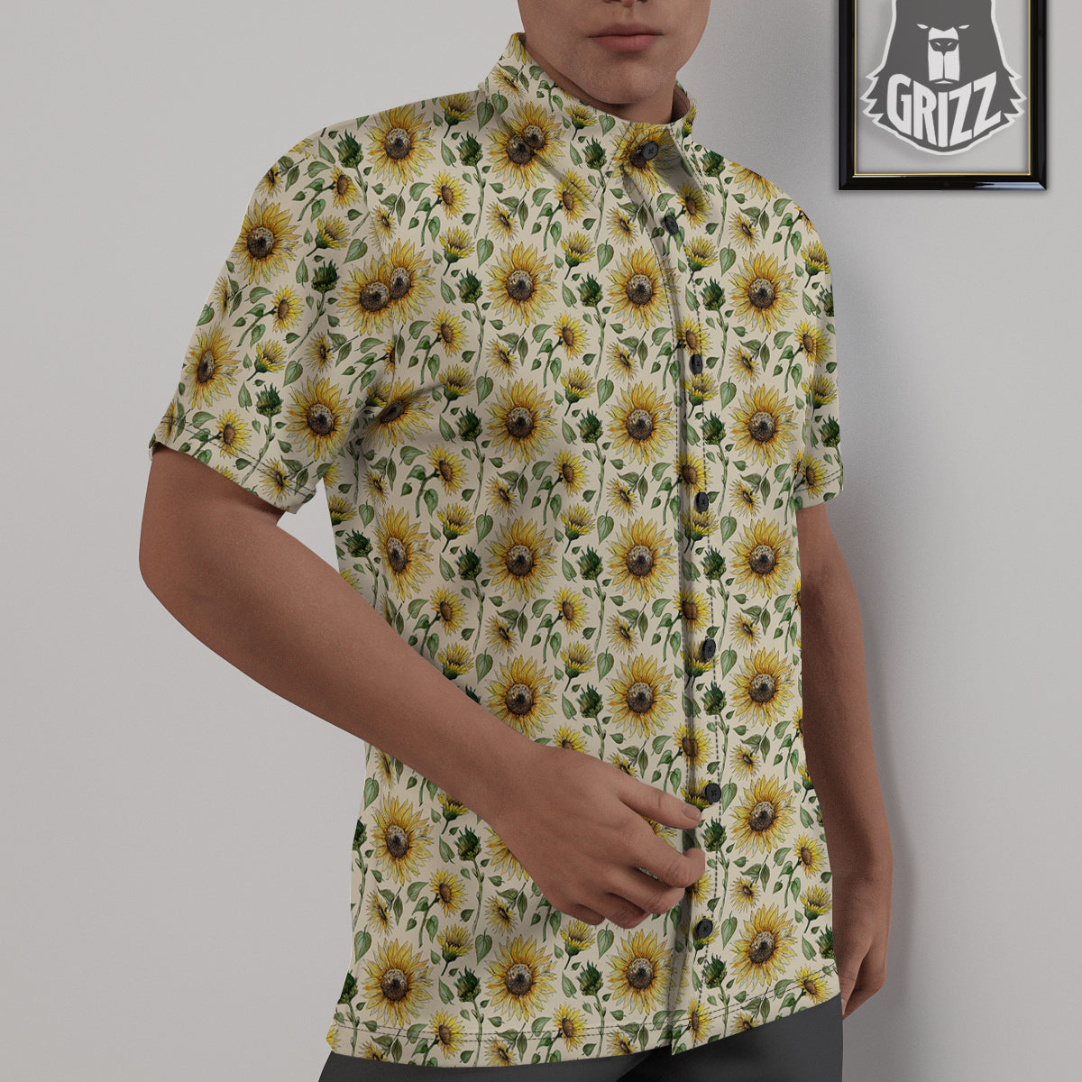 Watercolor Sunflower Beige Print Pattern Untucked Shirts-grizzshop