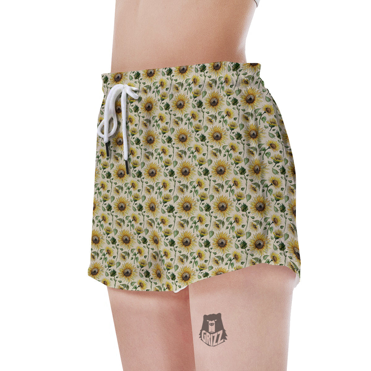 Watercolor Sunflower Beige Print Pattern Women's Shorts-grizzshop