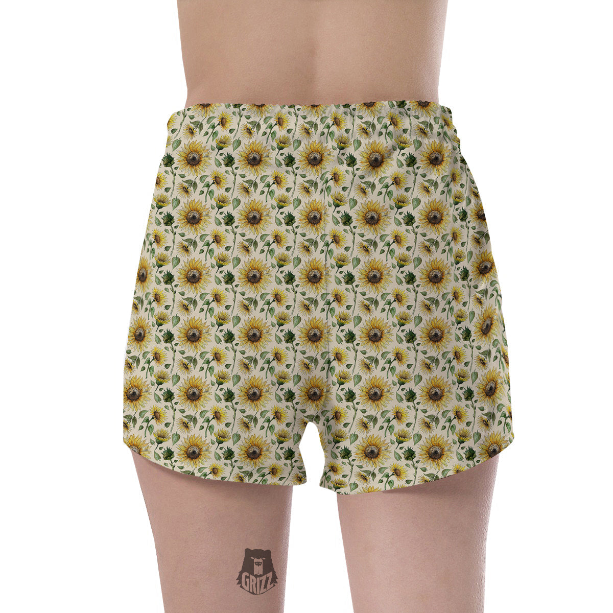 Watercolor Sunflower Beige Print Pattern Women's Shorts-grizzshop