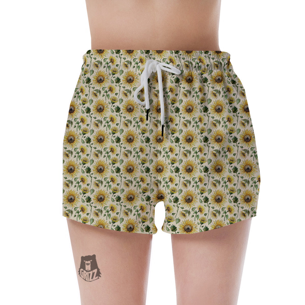 Watercolor Sunflower Beige Print Pattern Women's Shorts-grizzshop