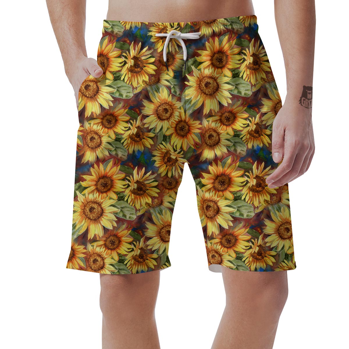 Watercolor Sunflower Men's Shorts-grizzshop