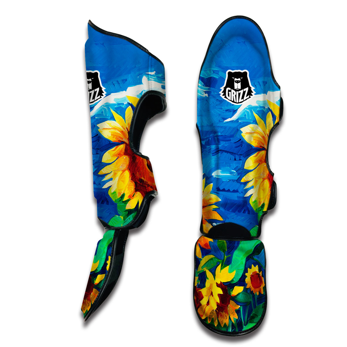 Watercolor Sunflower Muay Thai Shin Guards-grizzshop