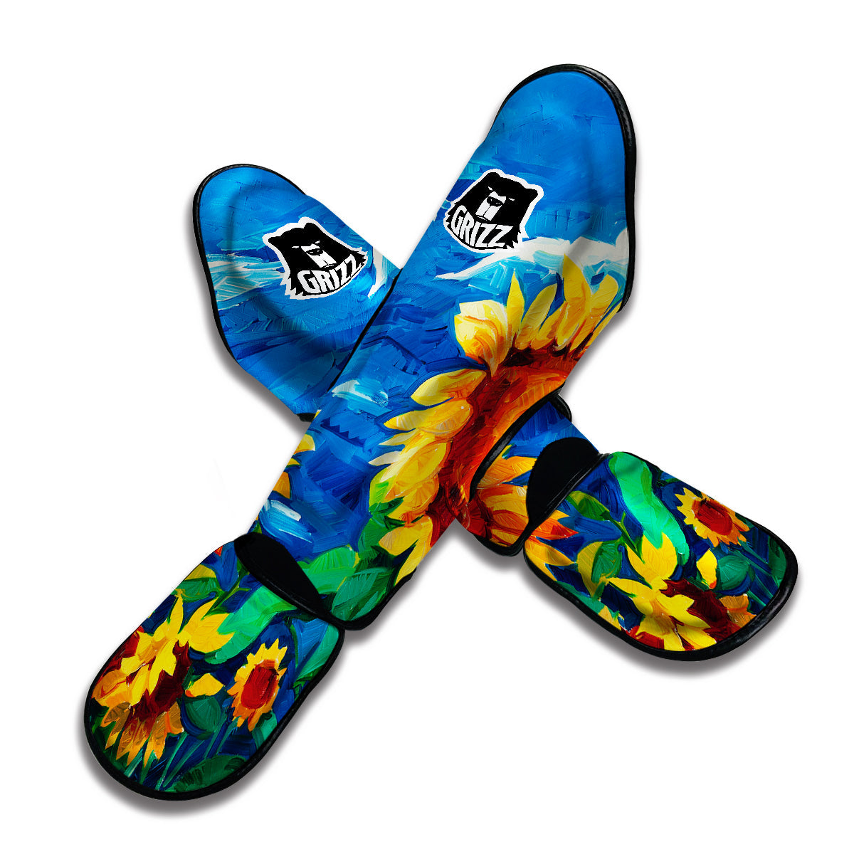 Watercolor Sunflower Muay Thai Shin Guards-grizzshop