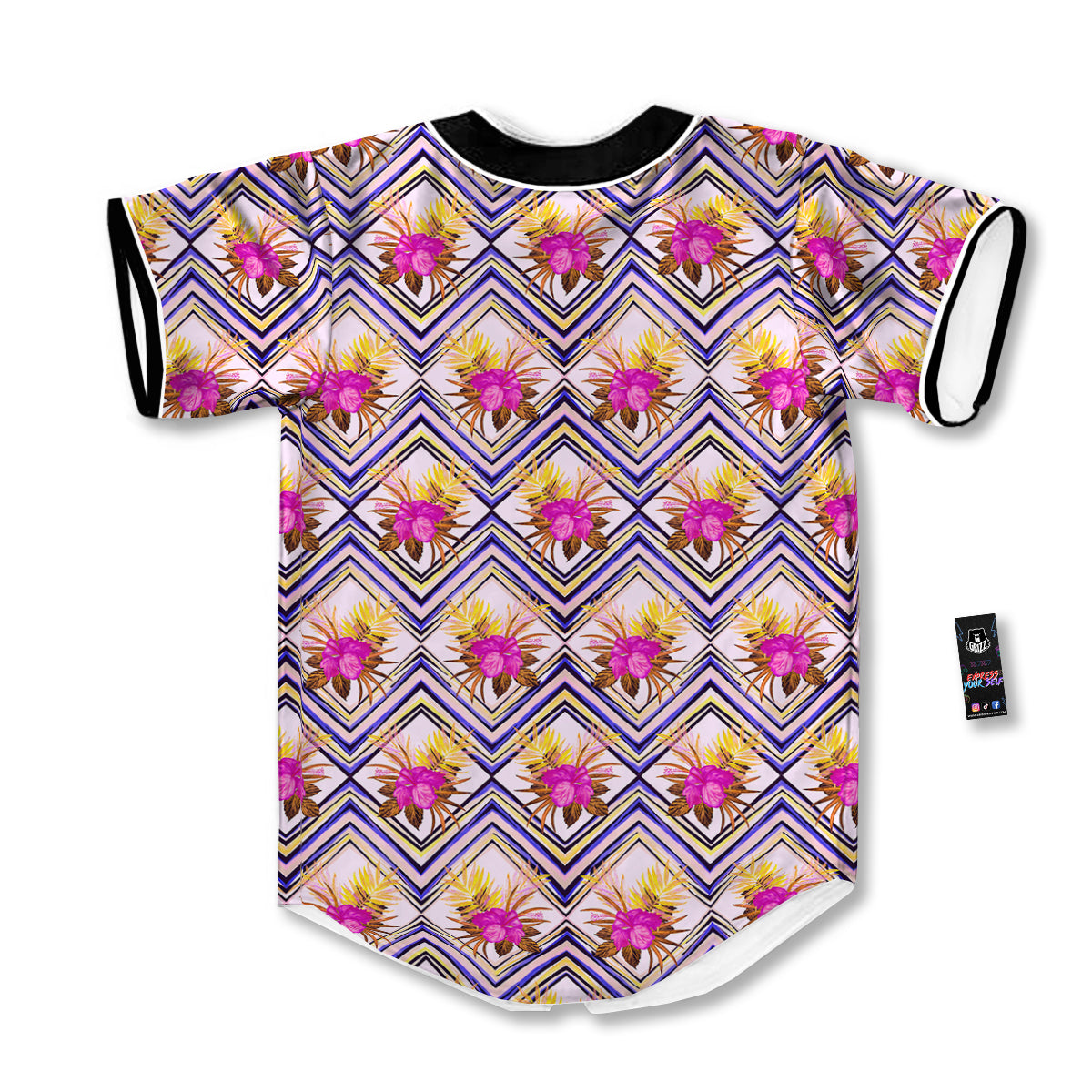 Watercolor Tropical Flower Zigzag Print Pattern Baseball Jersey-grizzshop