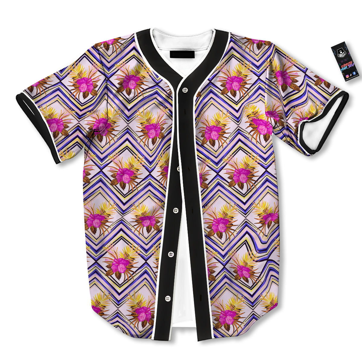 Watercolor Tropical Flower Zigzag Print Pattern Baseball Jersey-grizzshop