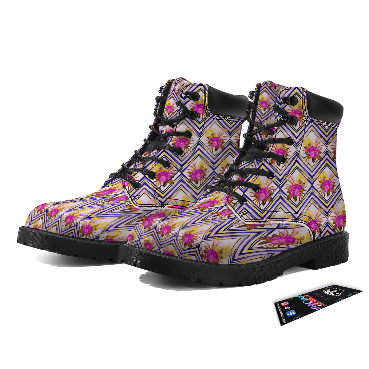 Watercolor Tropical Flower Zigzag Print Pattern Boots-grizzshop
