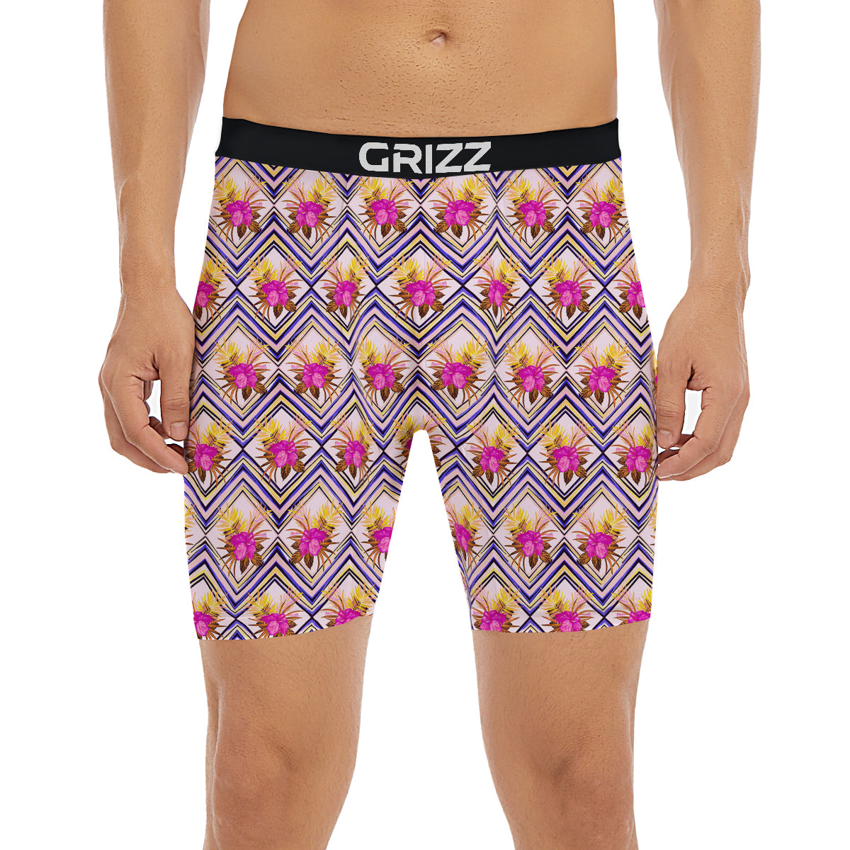 Watercolor Tropical Flower Zigzag Print Pattern Boxer Briefs-grizzshop