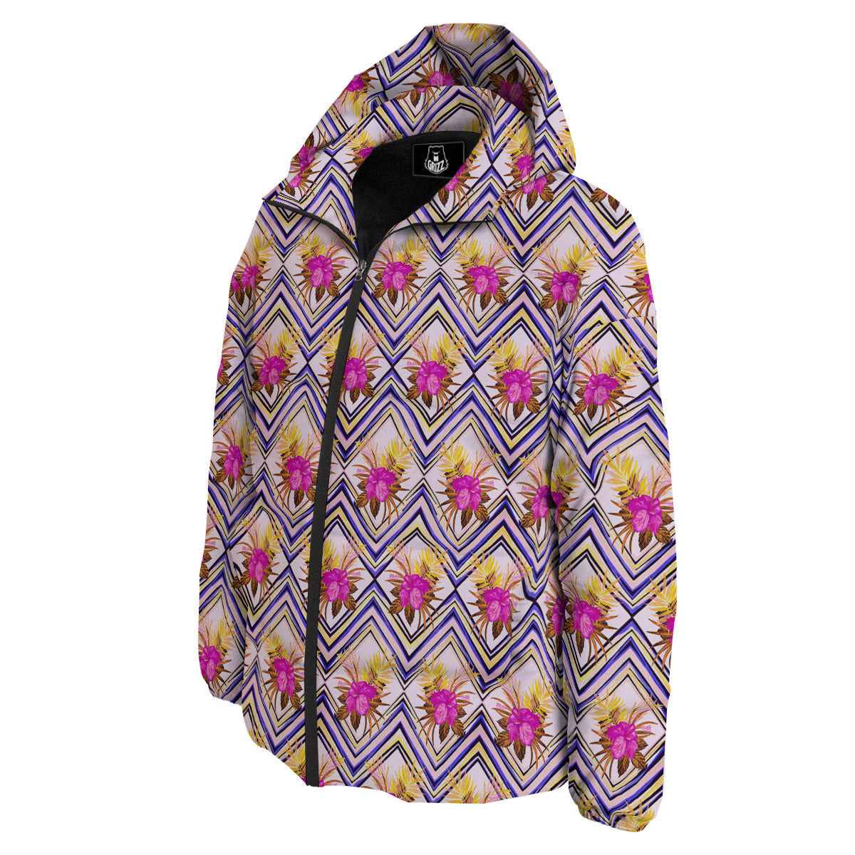 Watercolor Tropical Flower Zigzag Print Pattern Down Jacket-grizzshop