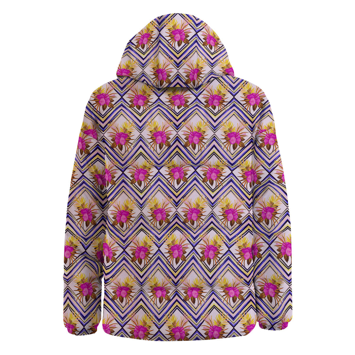 Watercolor Tropical Flower Zigzag Print Pattern Down Jacket-grizzshop