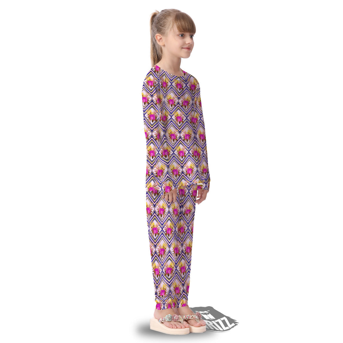 Watercolor Tropical Flower Zigzag Print Pattern Kid's Pajamas-grizzshop