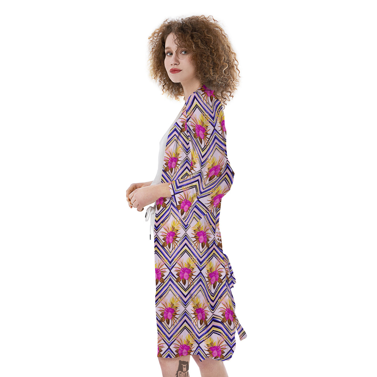 Watercolor Tropical Flower Zigzag Print Pattern Kimono-grizzshop