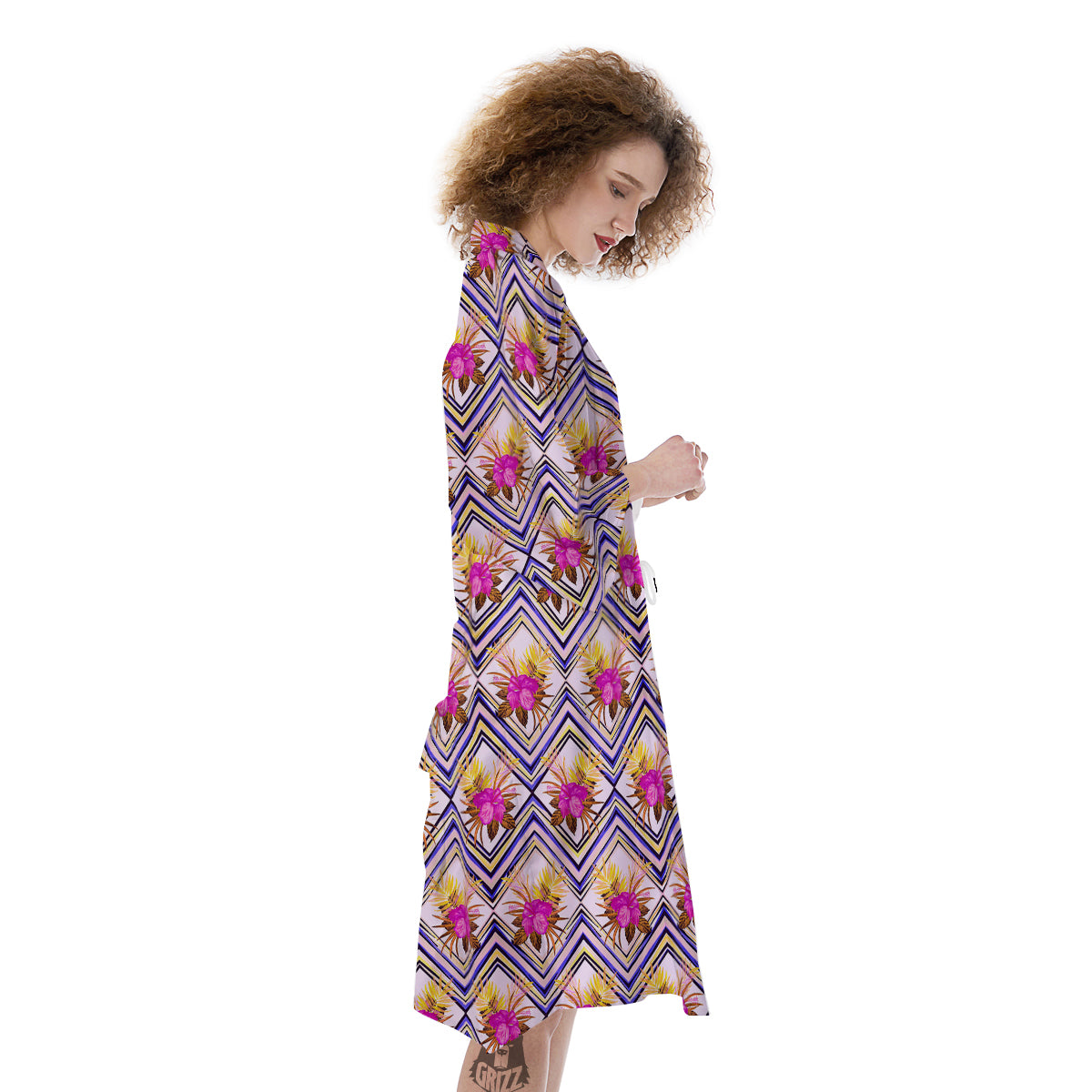 Watercolor Tropical Flower Zigzag Print Pattern Kimono-grizzshop