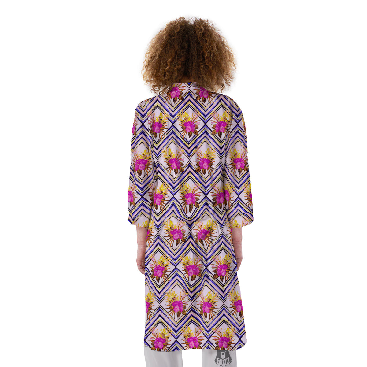 Watercolor Tropical Flower Zigzag Print Pattern Kimono-grizzshop