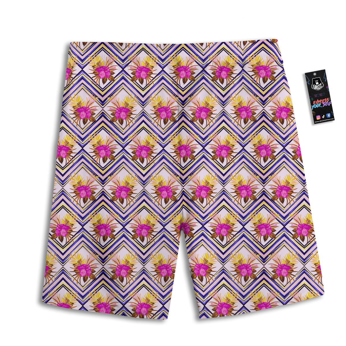 Watercolor Tropical Flower Zigzag Print Pattern Men's Athletic Shorts-grizzshop