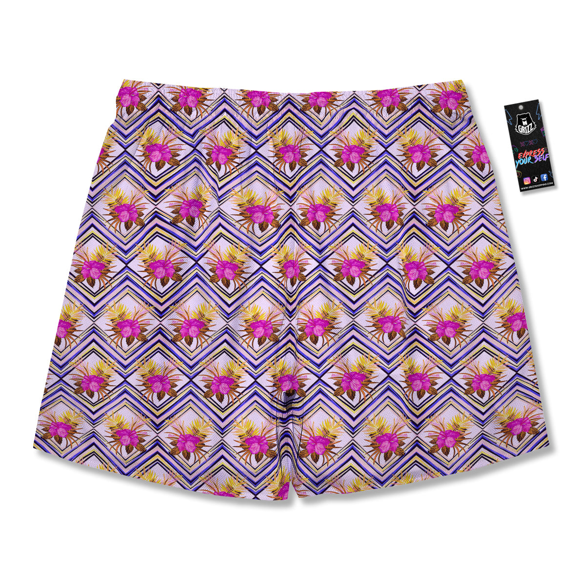 Watercolor Tropical Flower Zigzag Print Pattern Men's Running Shorts-grizzshop