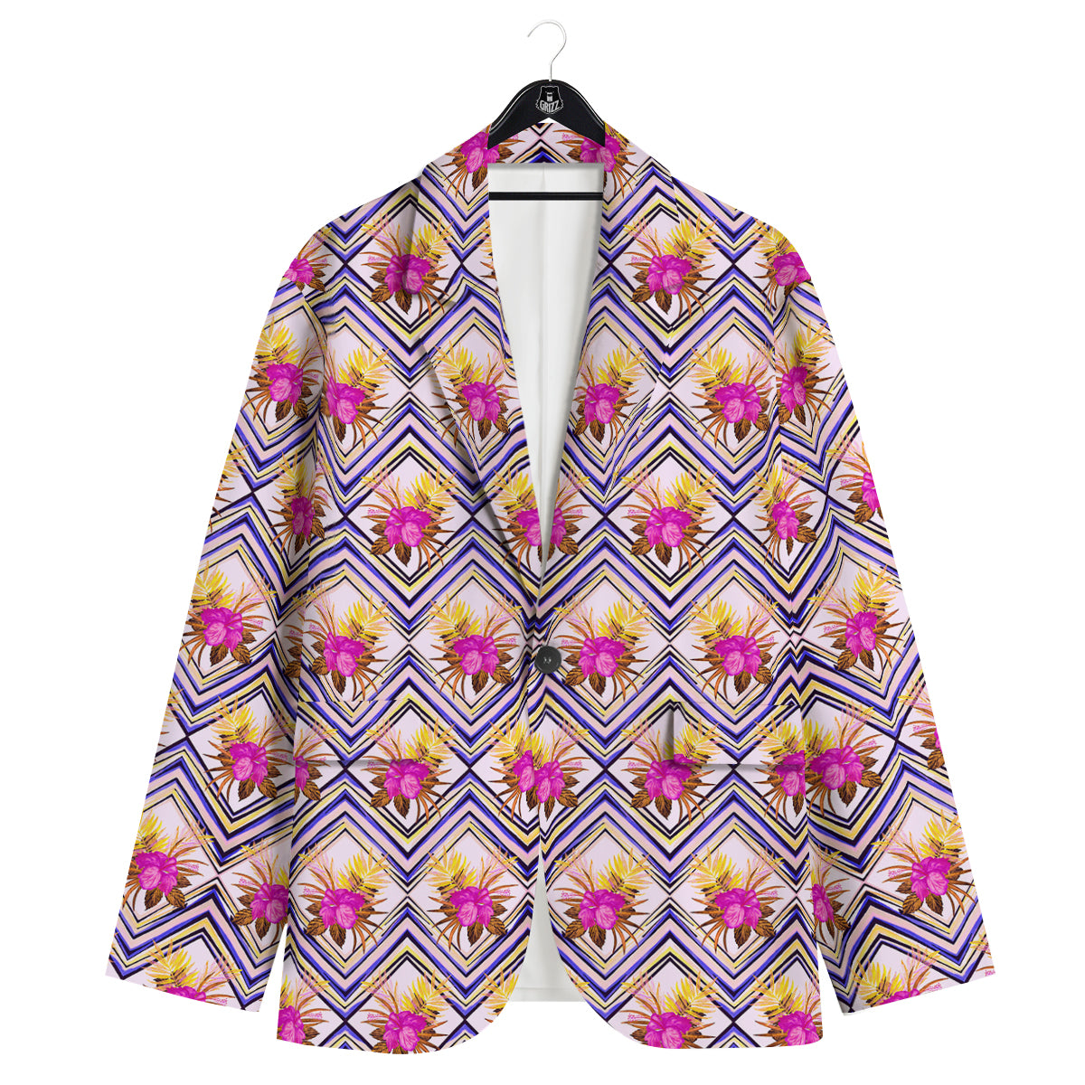 Watercolor Tropical Flower Zigzag Print Pattern Men's Sport Coat-grizzshop
