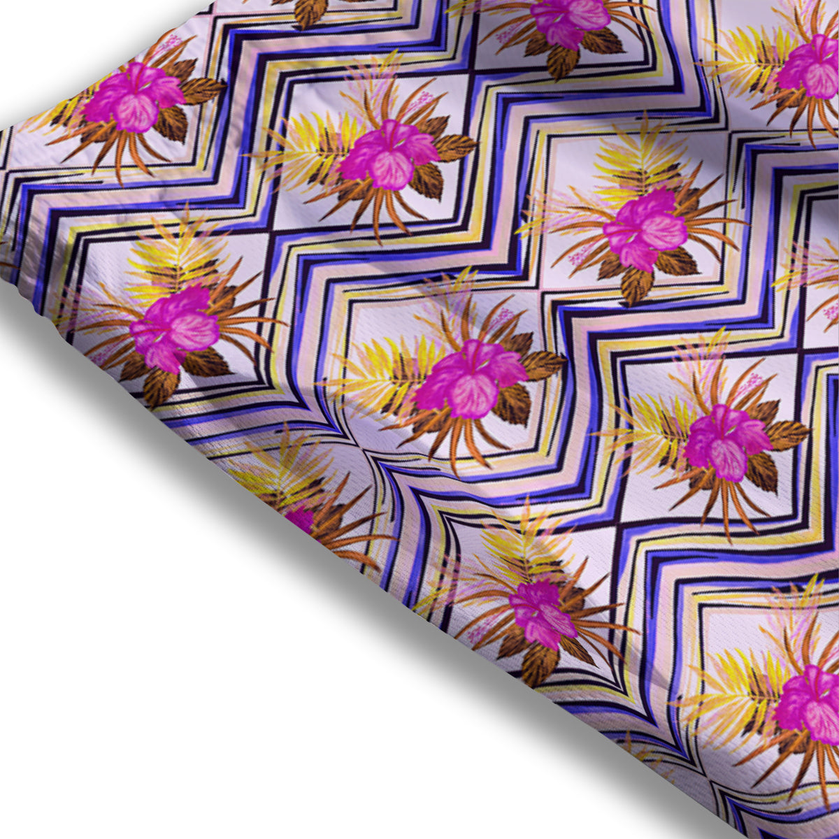 Watercolor Tropical Flower Zigzag Print Pattern Mesh Shorts-grizzshop