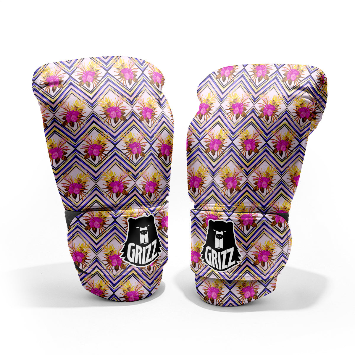 Watercolor Tropical Flower Zigzag Print Pattern Sparring Gloves-grizzshop