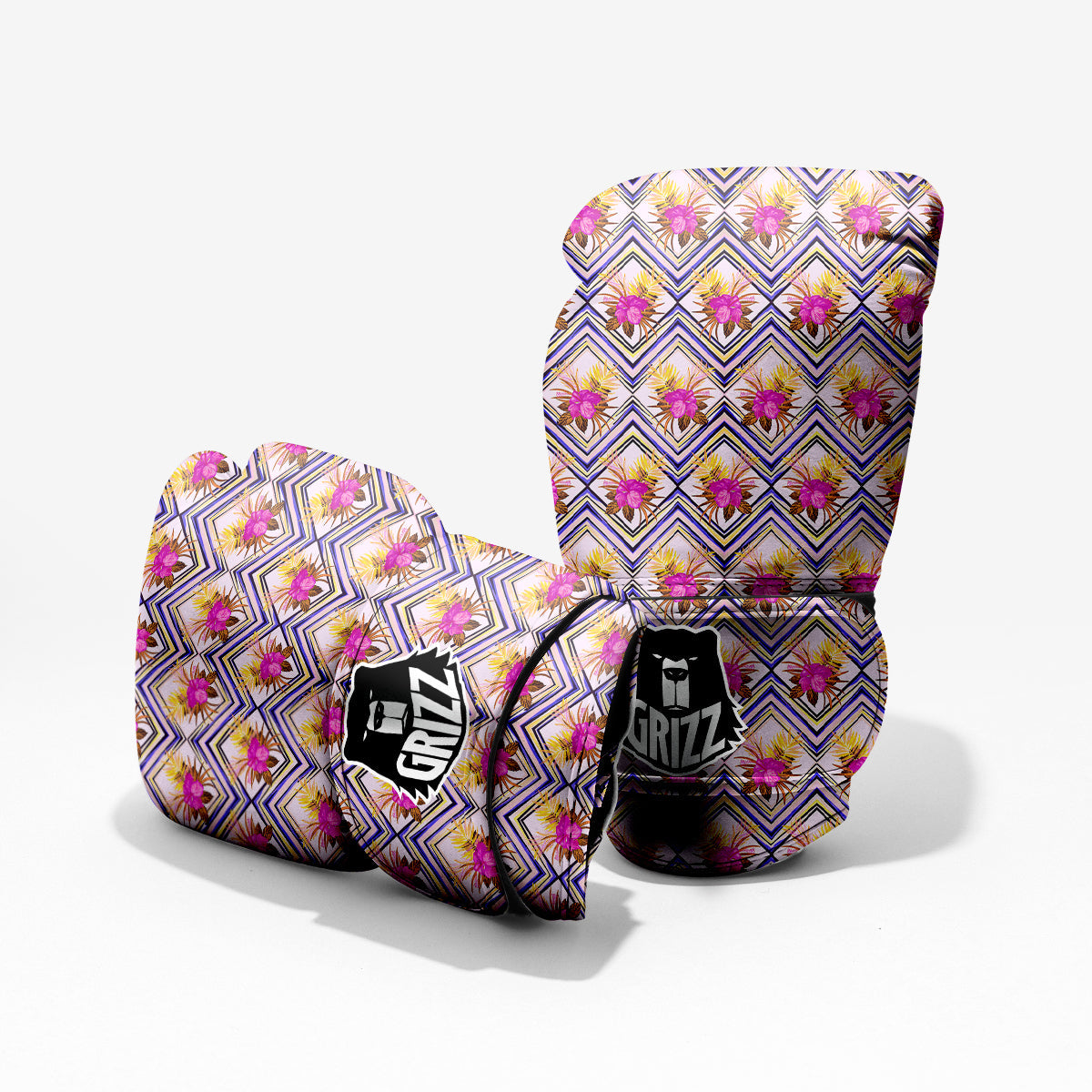 Watercolor Tropical Flower Zigzag Print Pattern Sparring Gloves-grizzshop