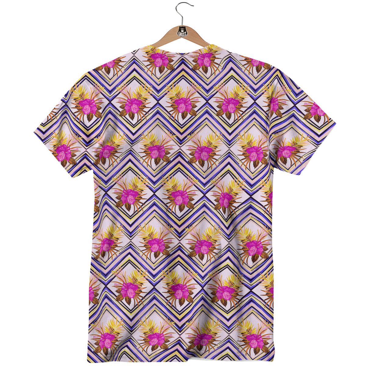 Watercolor Tropical Flower Zigzag Print Pattern T-Shirt-grizzshop