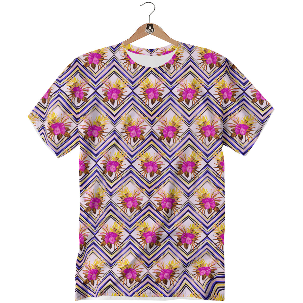 Watercolor Tropical Flower Zigzag Print Pattern T-Shirt-grizzshop