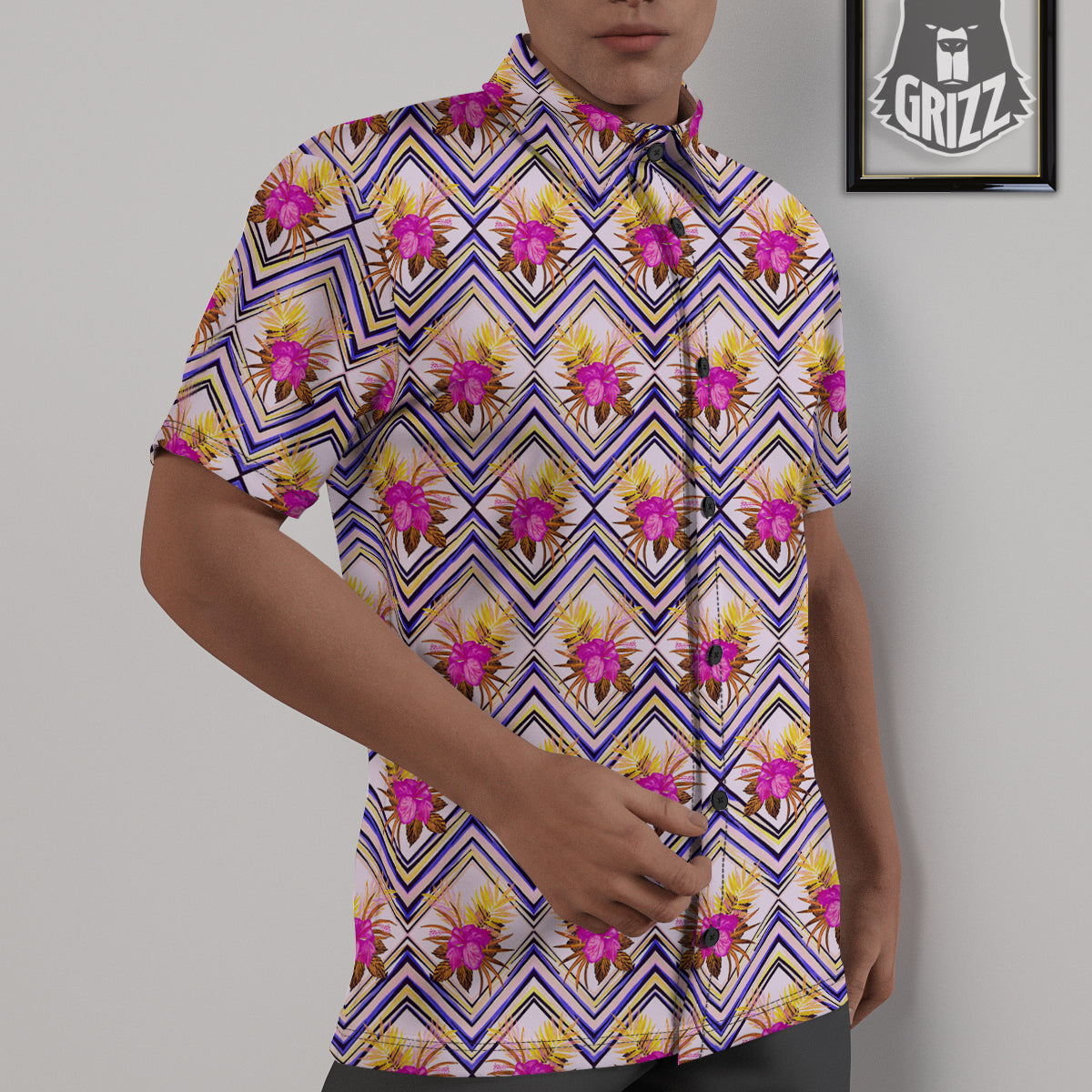 Watercolor Tropical Flower Zigzag Print Pattern Untucked Shirts-grizzshop