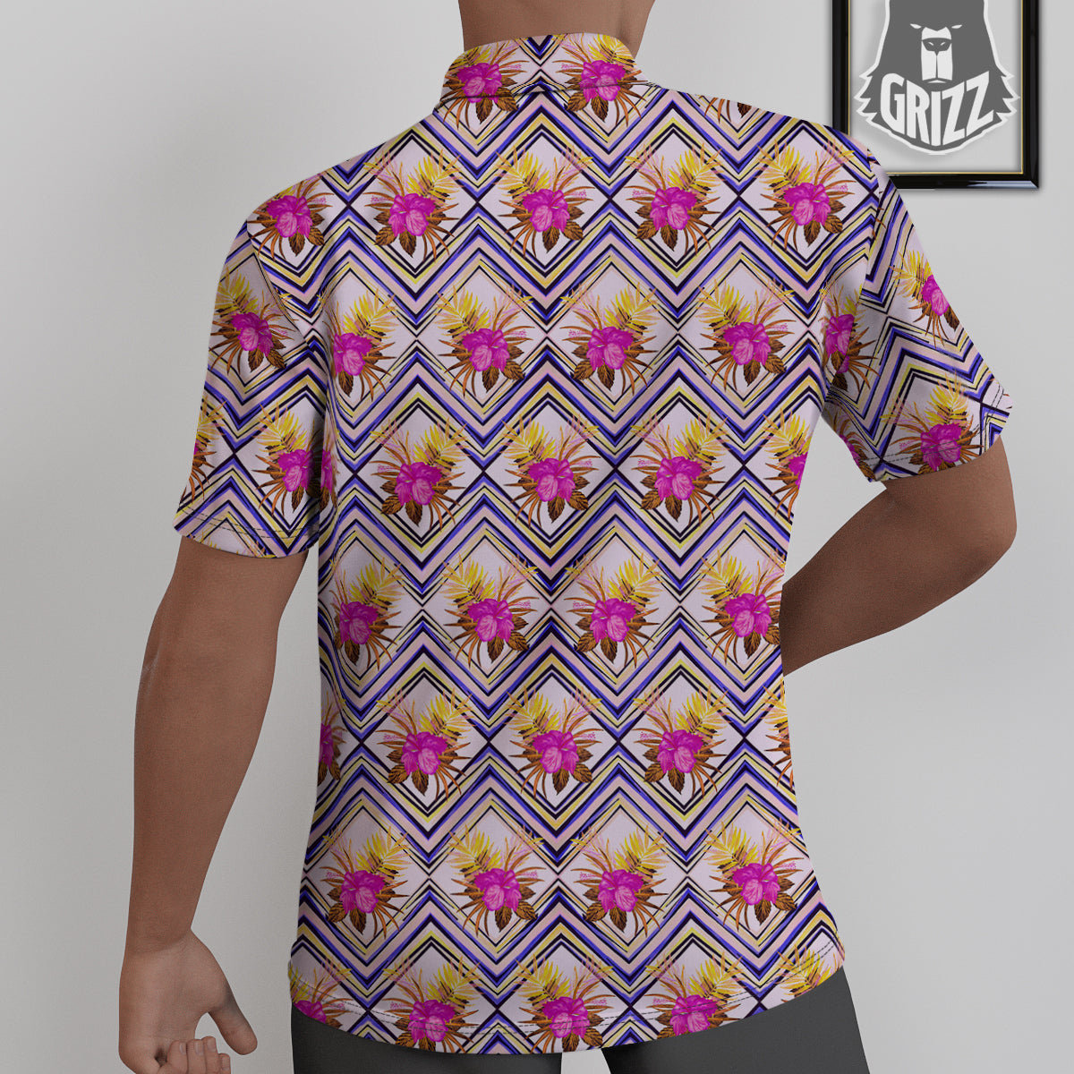 Watercolor Tropical Flower Zigzag Print Pattern Untucked Shirts-grizzshop