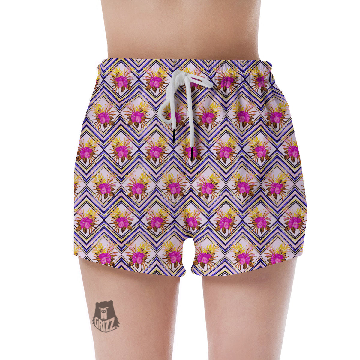 Watercolor Tropical Flower Zigzag Print Pattern Women's Shorts-grizzshop