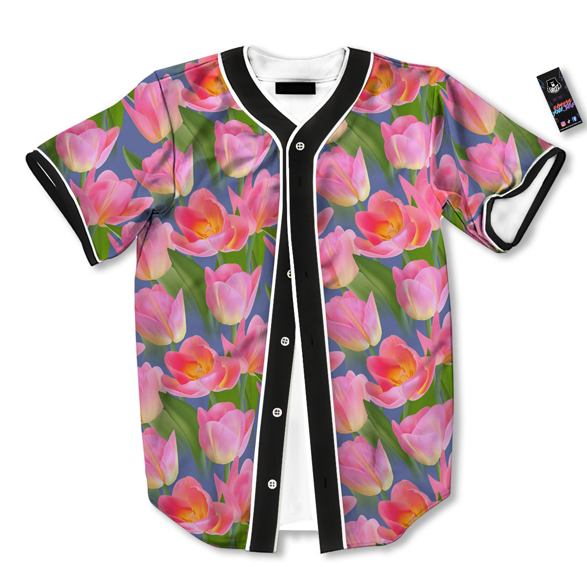 Watercolor Tulip Pink Print Pattern Baseball Jersey-grizzshop