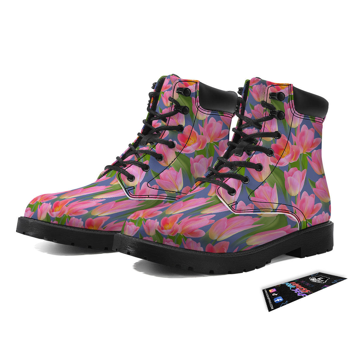 Watercolor Tulip Pink Print Pattern Boots-grizzshop