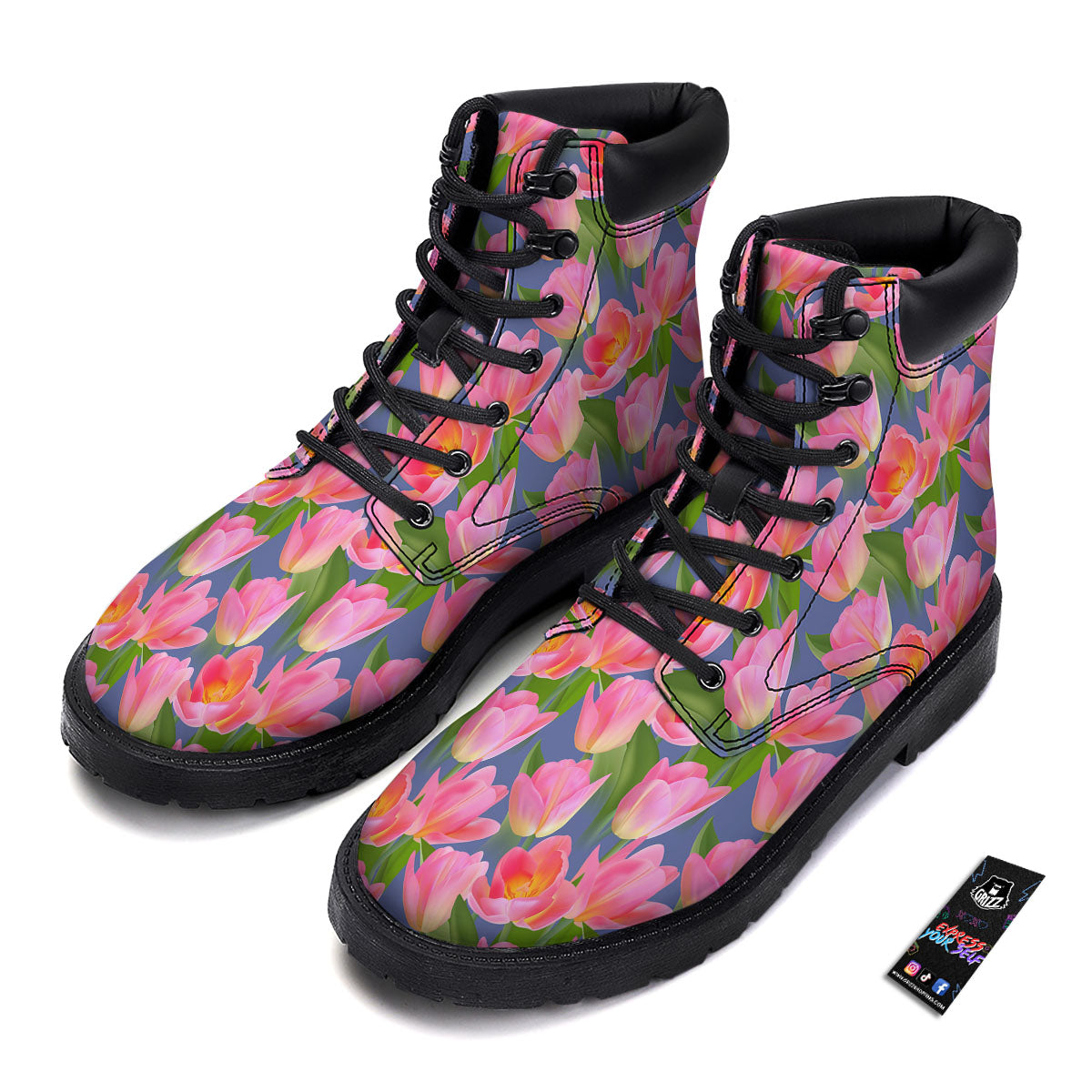 Watercolor Tulip Pink Print Pattern Boots-grizzshop