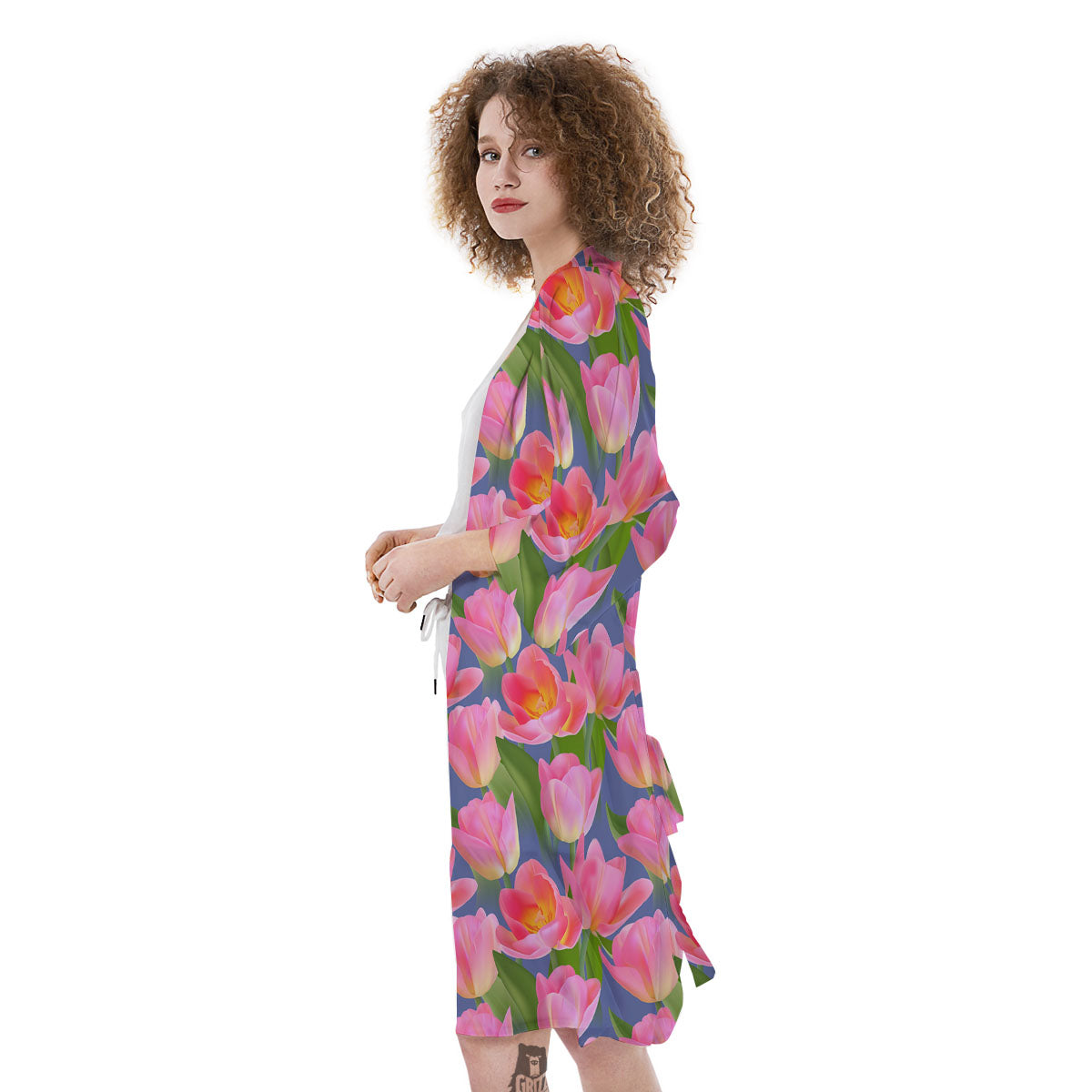 Watercolor Tulip Pink Print Pattern Kimono-grizzshop