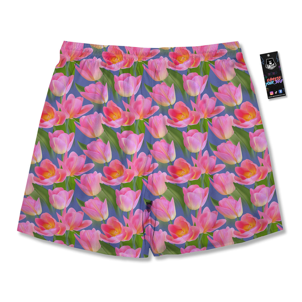 Watercolor Tulip Pink Print Pattern Men's Running Shorts-grizzshop