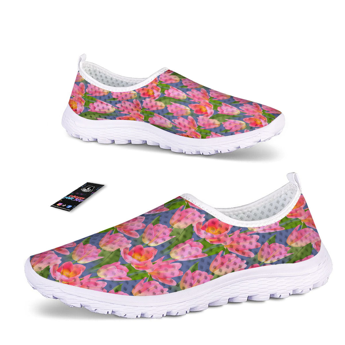Watercolor Tulip Pink Print Pattern Nurse Shoes-grizzshop