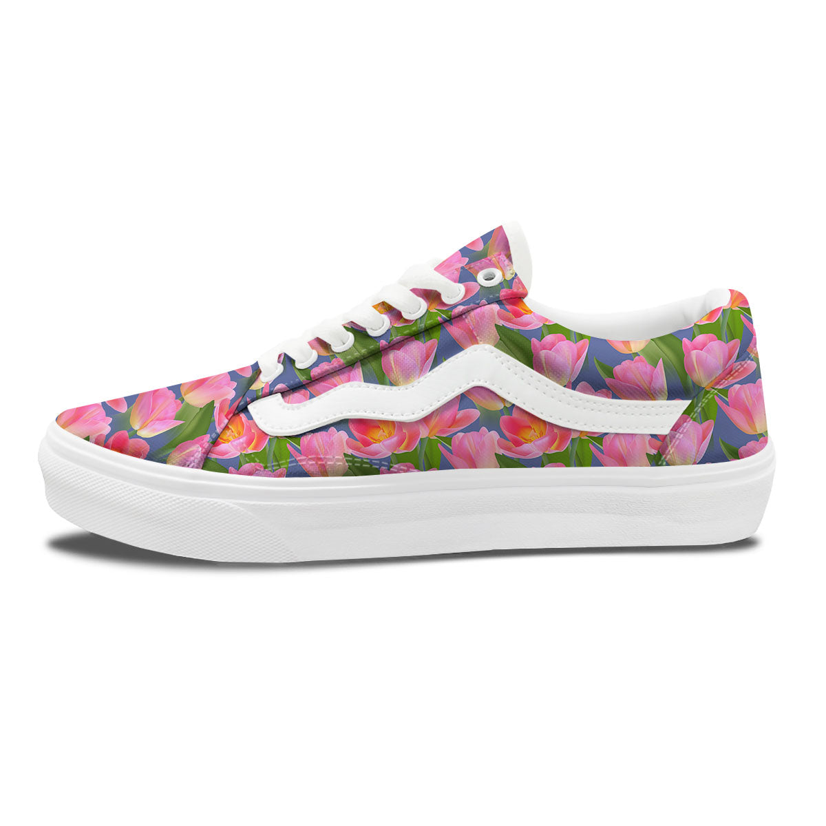 Watercolor Tulip Pink Print Pattern Skate Shoes-grizzshop