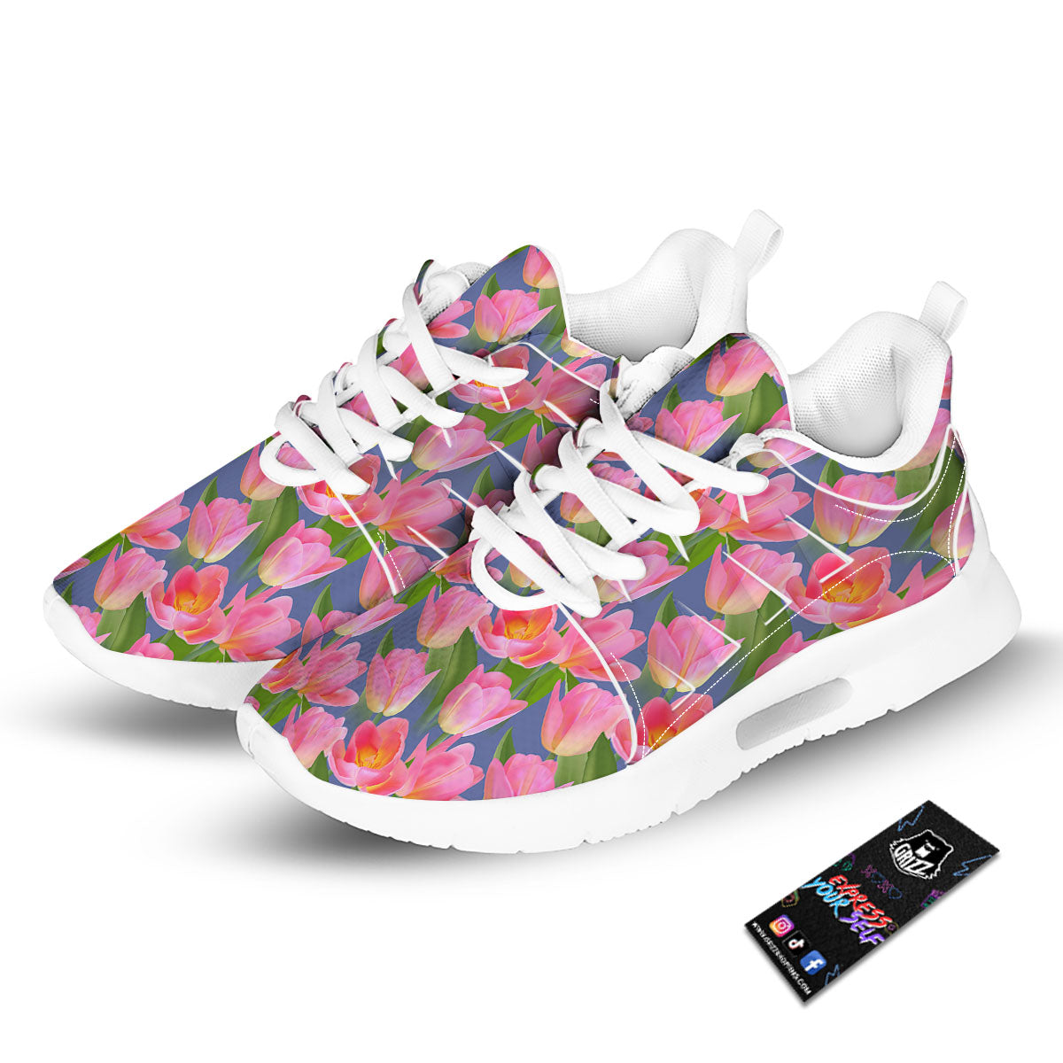 Watercolor Tulip Pink Print Pattern Tennis Shoes-grizzshop