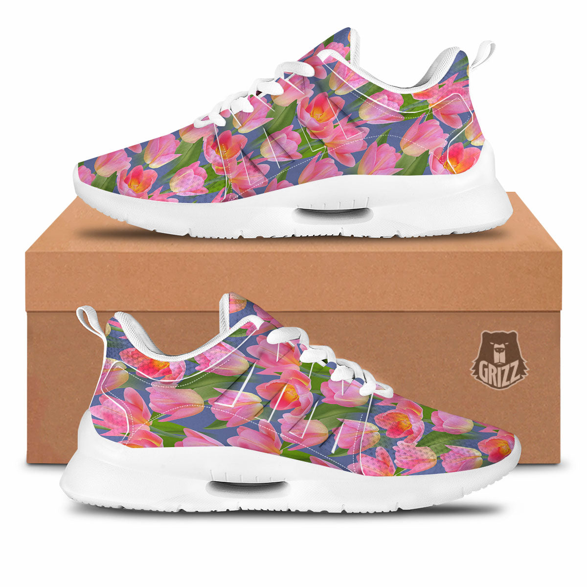 Watercolor Tulip Pink Print Pattern Tennis Shoes-grizzshop