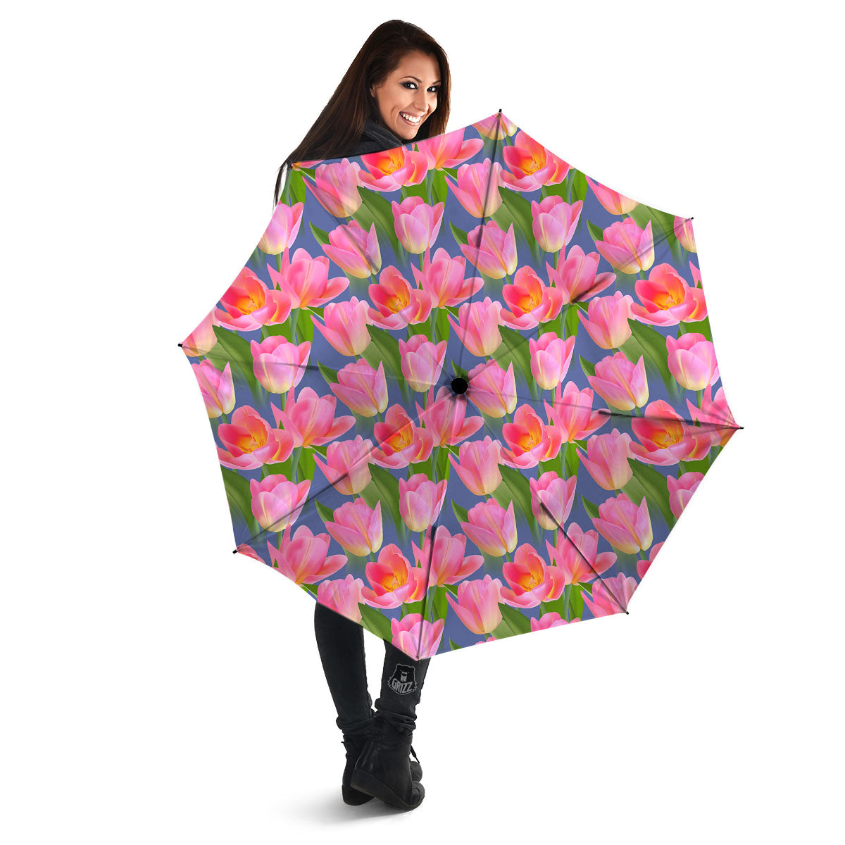 Watercolor Tulip Pink Print Pattern Umbrella-grizzshop