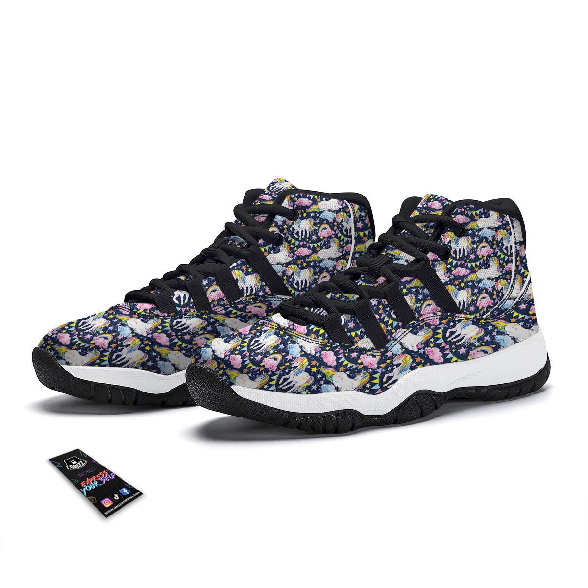 Watercolor Unicorn Black Bball Shoes-grizzshop