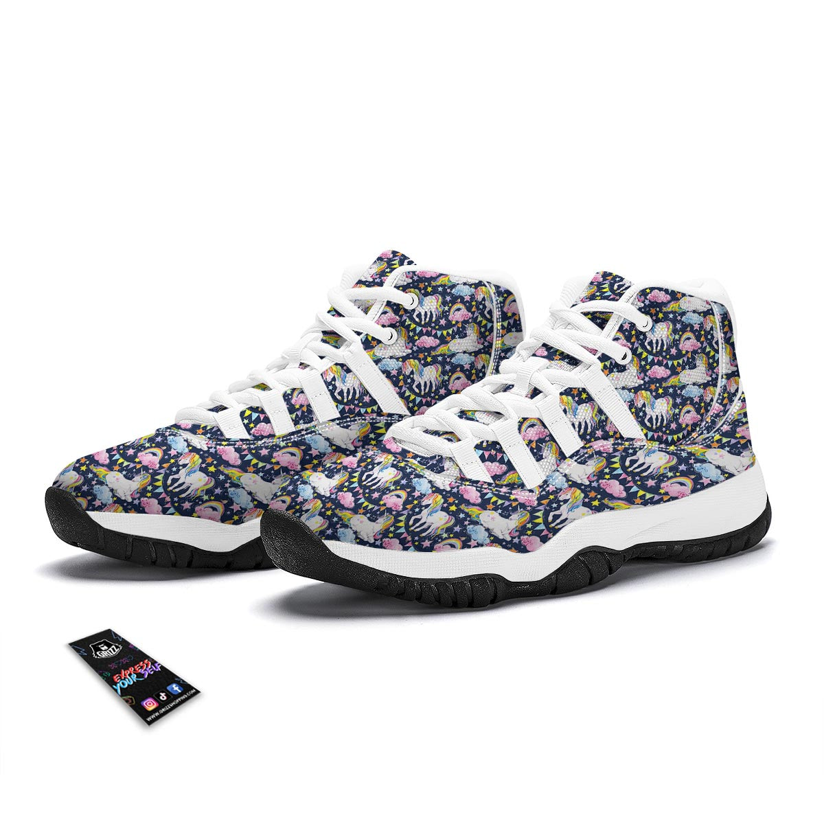 Watercolor Unicorn White Bball Shoes-grizzshop